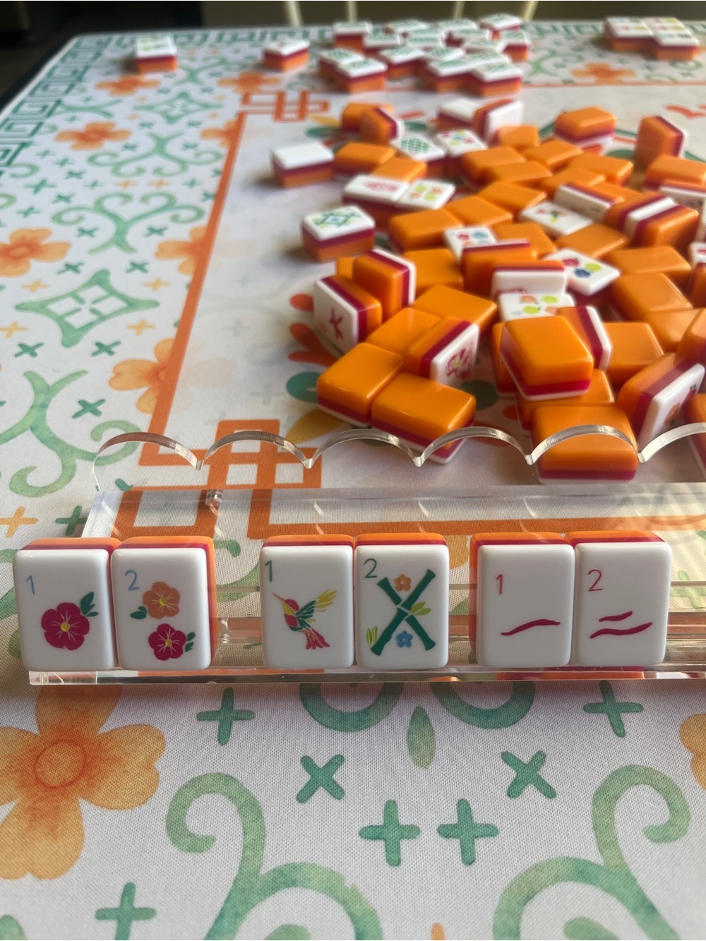 Mahjong-Style Tile Set with Orange and White Tiles - UNBRANDED